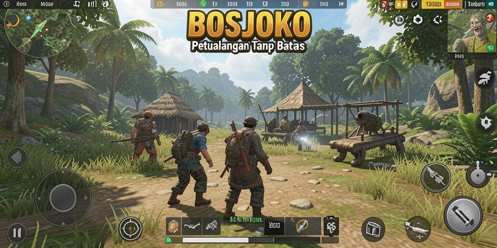 Screenshot utama BOSJOKO menampilkan eksplorasi dunia terbuka yang menakjubkan.