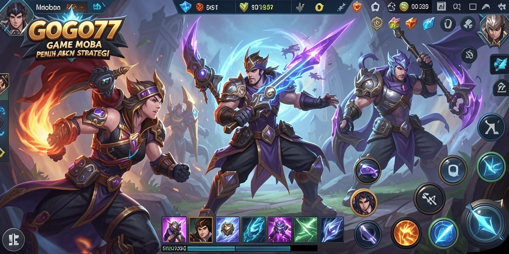 Tangkapan layar gameplay seru dari GOGO77 yang menunjukkan aksi MOBA.