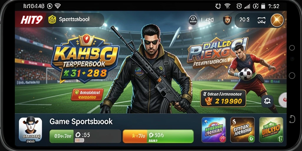 Screenshot utama HIT9 menampilkan tampilan menarik dan fitur taruhan olahraga.