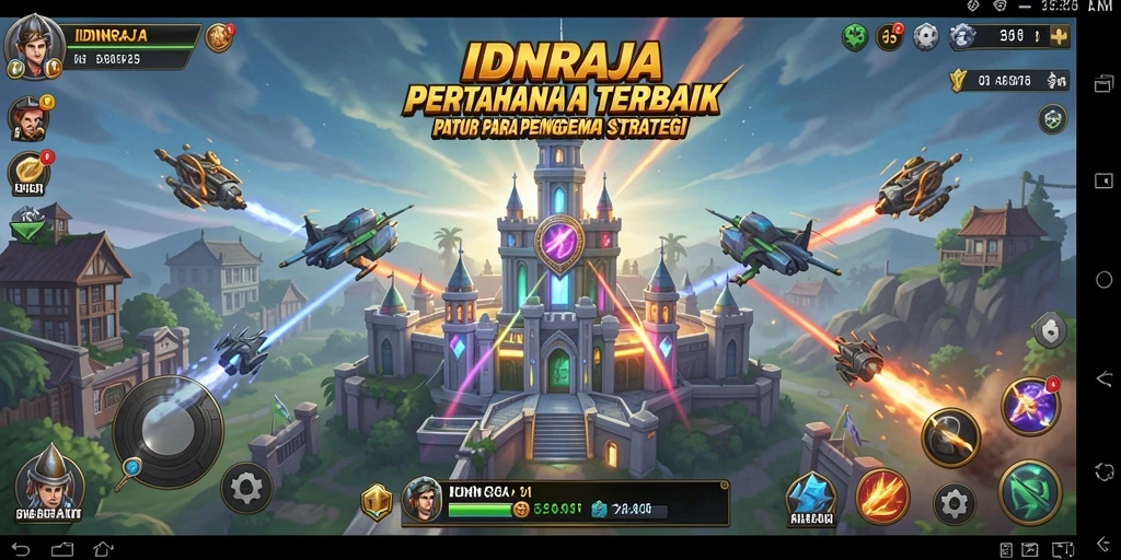 Gameplay mendebarkan dalam IDNRAJA dengan pertarungan Tower Defense.