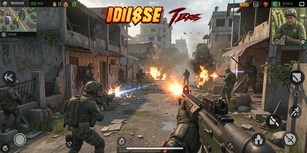 Screenshot utama SD107 menunjukkan aksi pertempuran FPS yang mendebarkan.