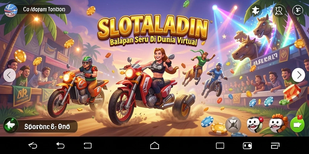 Screenshot menunjukkan aksi balapan seru di SLOTALADIN.